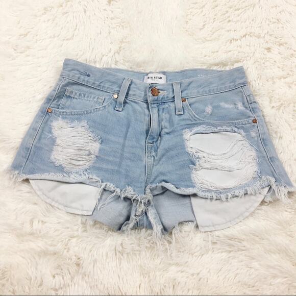 Big Star Kyle Boyfriend Destroyed Distressed Shorts Light Wash Size 24 - Picture 2 of 8